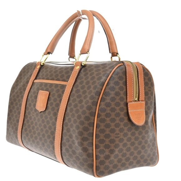 CELINE Macadam Pattern Boston Travel Bag PVC Leather Brown 268-082525 - Picture 3 of 15